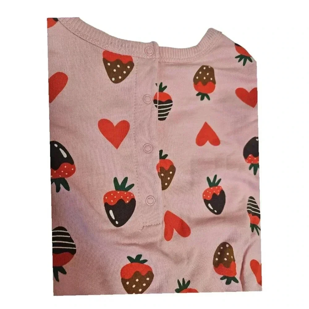 4T Toddler Girls Chocolate Strawberry Romper with Short Sleeves and POCKETS